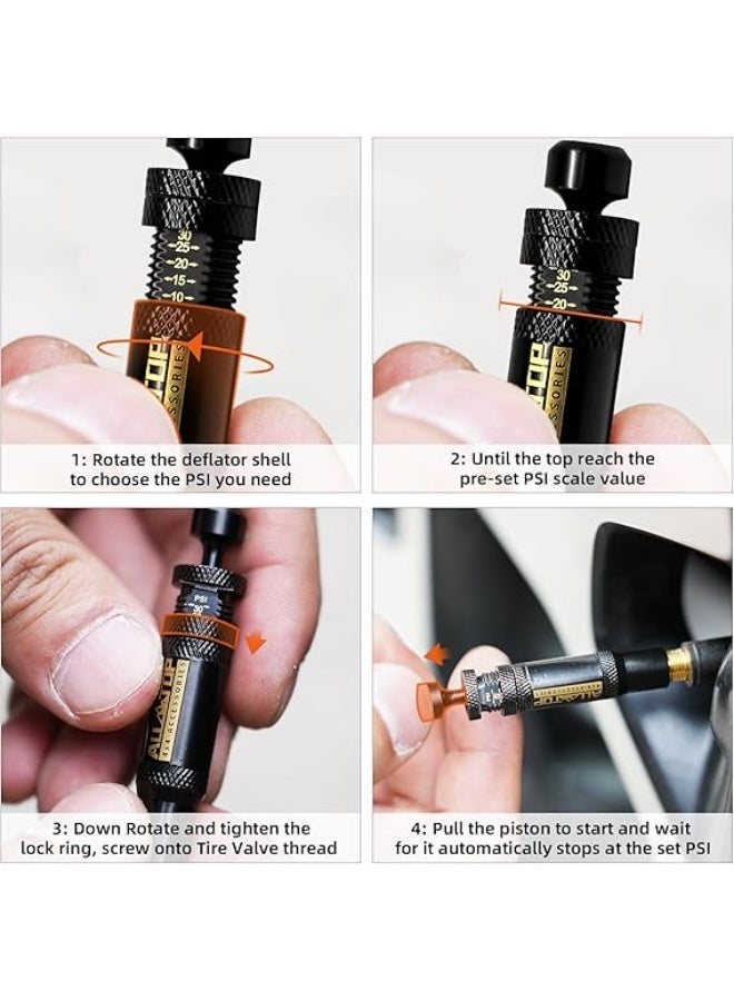 ALL-TOP مجموعة صمام تخفيض ضغط الإطارات القابل للتعديل من ALL-TOP المزود بإيقاف تلقائي (10-30 PSI) 4 قطع أداة نفخ الإطارات القابلة للبراغي للطرق الوعرة 4x4 (مع 5 أغطية صمامات) - Image 3